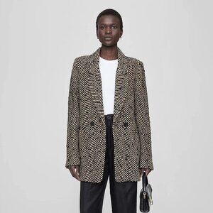 ANINE BING DIANA DOUBLE BREASTED HERRINGBONE BLAZER - SIZE XS